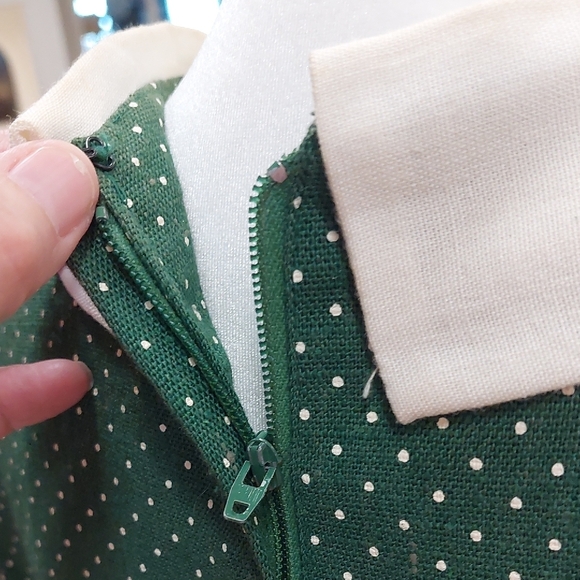 Green Polka Dot Dress White Collar vintage Mode O’ Day styled in California FAD - Picture 5 of 14